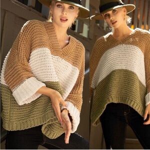POL everlasting stripe v-neck chenille sweater medium